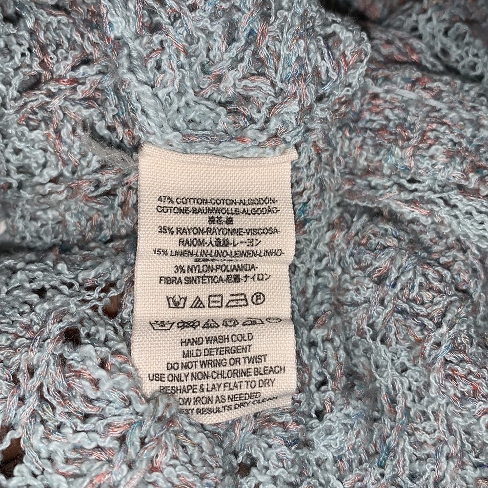Free People Open Front Light Knit Cardigan Pockets Women’s M Marble Blue Boho - Picture 8 of 10